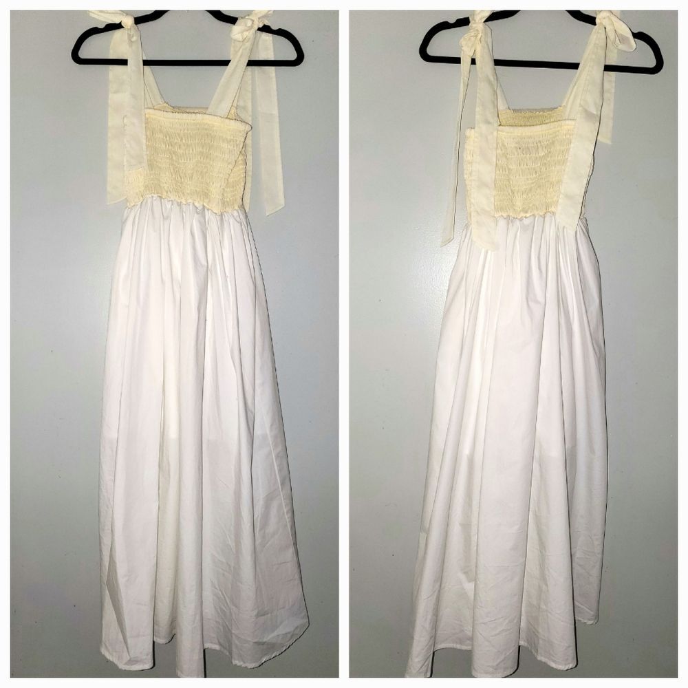 Anthropologie Kourt Drew Smocked Yellow Cream Midi Dress XS